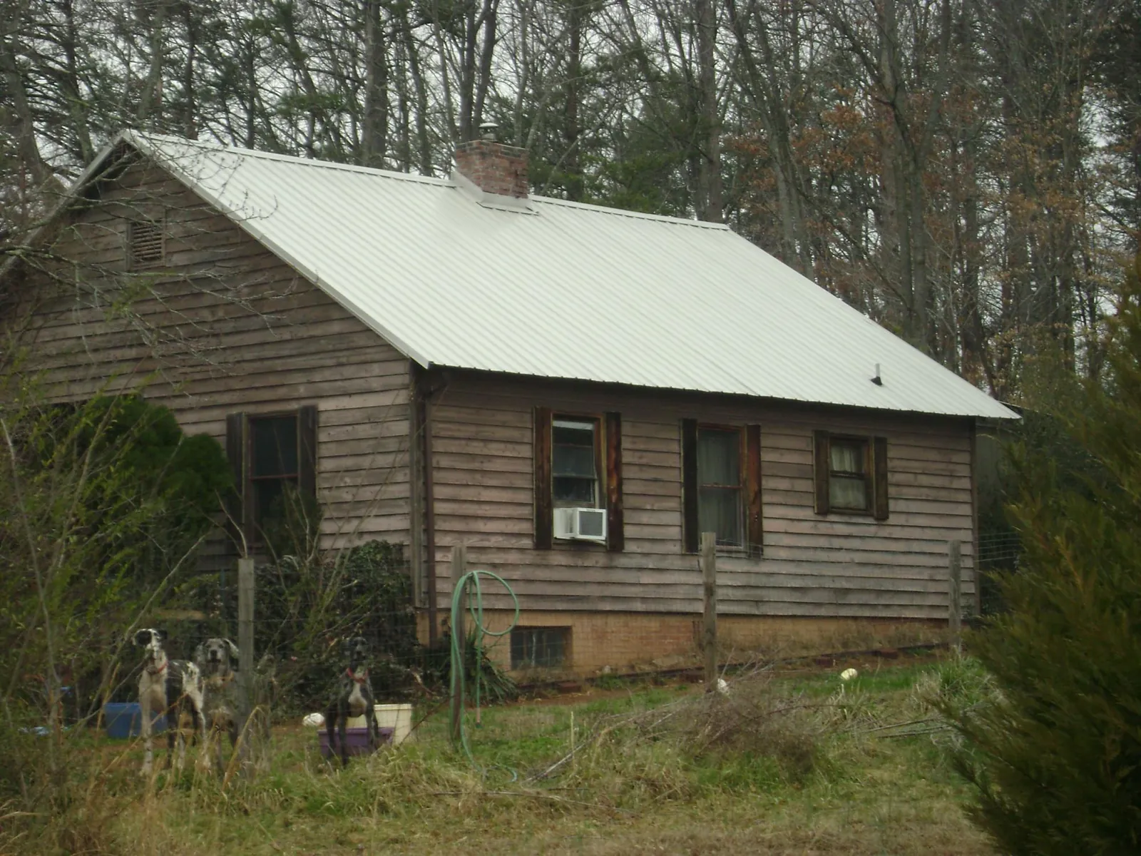 White metal roof on an old wood sided farmhouse, from a Metal Roof Installation job in Metropolis